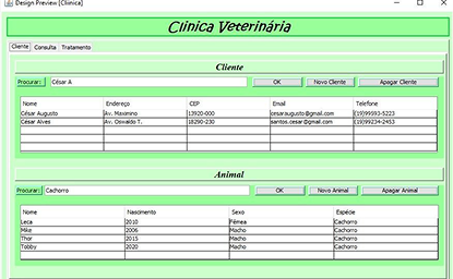 Interface do aplicativo de clínica veterinária